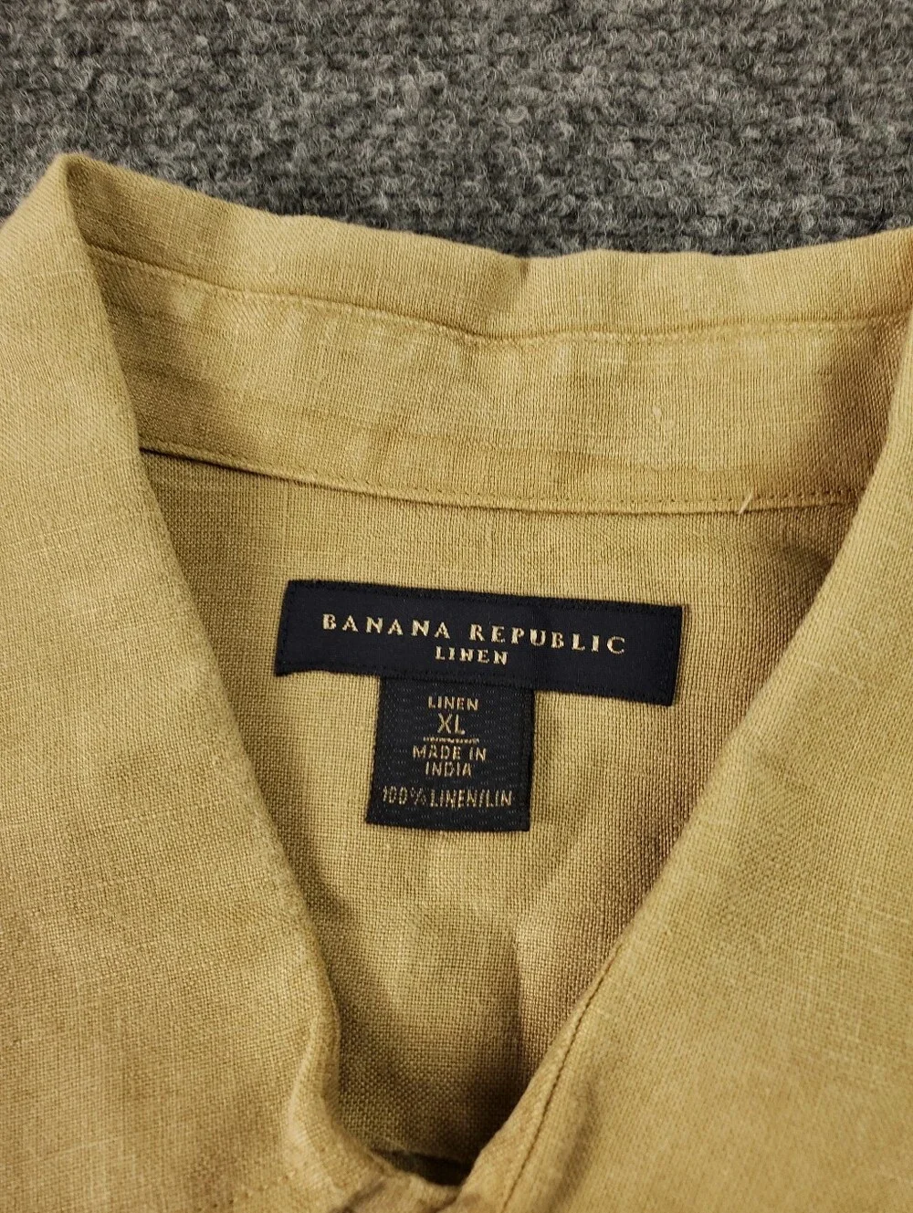 Vintage Banana Republic 100% Linen Safari Shirt XL Short Sleeve Button Up Tan